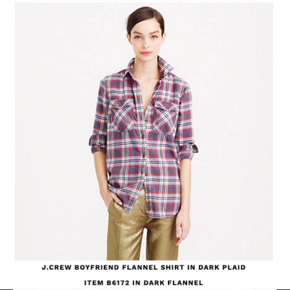 J Crew Boyfriend Flannel Shirt in Dark Plaid Size 2